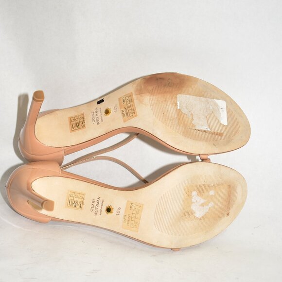 $500 STUART WEITZMAN NUDISTSONG 4" PATENT LEATHER ADOBE nude SANDAL 10.5 (PC2) - Picture 6 of 7